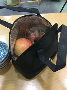 1pc Portable Plain Lunch Bag - Black - View 3