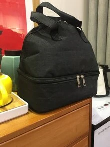 1pc Portable Plain Lunch Bag - Black - View 4