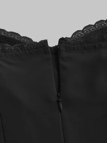 SHEIN MOD Vestido escote corazón con encaje en contraste fruncido bajo con abertura - Negro - Ver 4