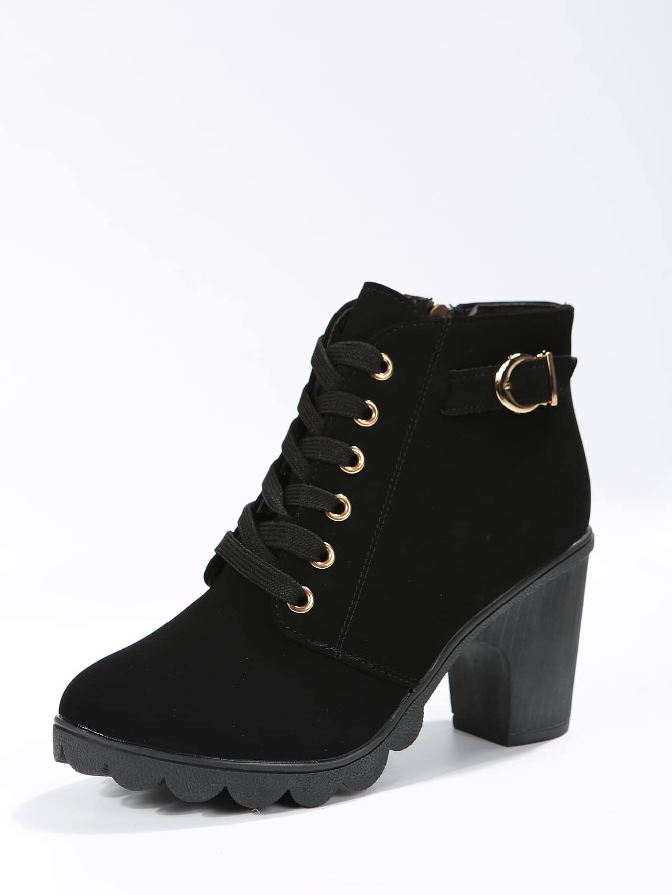 Fall/Winter Women's Black Faux Suede Side-Zip Pointed Toe High Heel Chelsea Ankle Boots, Elegant Valentines,Boots For Women - Black - View 3