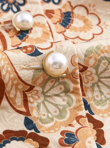 SHEIN MOD Fuzzy Collar Paisley Print Jacket - Multicolor - View 4