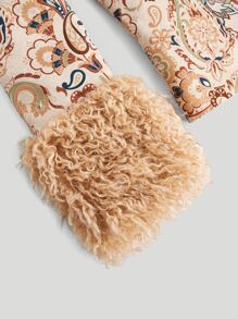 SHEIN MOD Fuzzy Collar Paisley Print Jacket - Multicolor - View 5