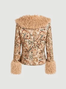 SHEIN MOD Fuzzy Collar Paisley Print Jacket - Multicolor - View 6