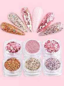 6 盒 Y2K 风格闪光美甲亮片美甲闪光粉配件美甲贴纸 DIY 美甲饰品美甲宝石美甲用品 - 彩色 - 查看 1