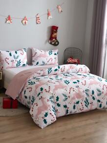 Christmas Elk Pattern Duvet Cover Set Without Filler - Multicolor - View 2