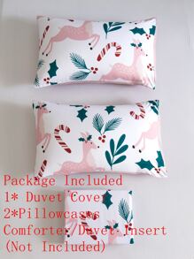 Christmas Elk Pattern Duvet Cover Set Without Filler - Multicolor - View 4