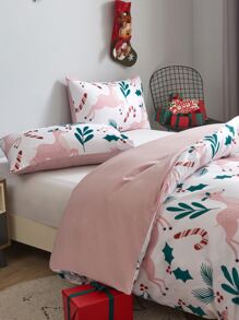 Christmas Elk Pattern Duvet Cover Set Without Filler - Multicolor - View 5