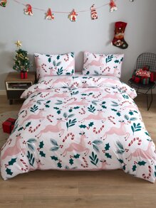 Christmas Elk Pattern Duvet Cover Set Without Filler - Multicolor - View 7