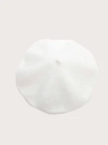 Elegant Minimalist Solid Beret - White - View 2