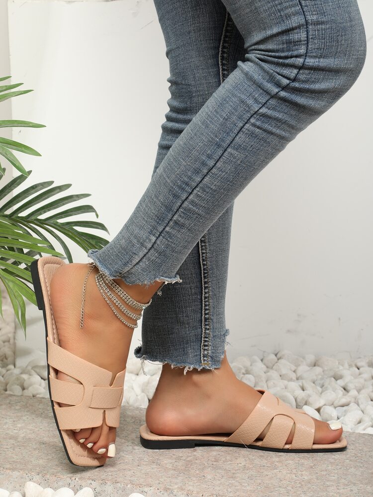 Của phụ nữ Sành điệu Da rắn Dập nổi Bằng phẳng Trượt , gừng - gừng - Xem 3