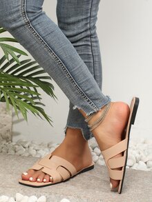 Của phụ nữ Sành điệu Da rắn Dập nổi Bằng phẳng Trượt , gừng - gừng - Xem 5