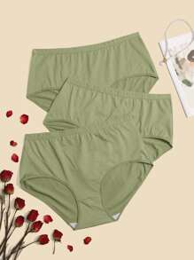 Plus 3pack Solid Simple Panty - Army Green - View 1