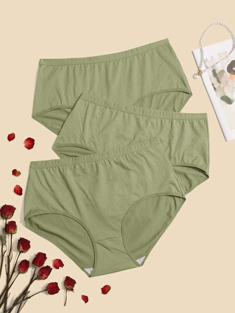 Plus 3pack Solid Simple Panty - Army Green - View 1