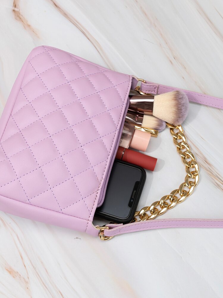 迷你衍縫鏈條裝飾方包 - 紫色 - 查看 3