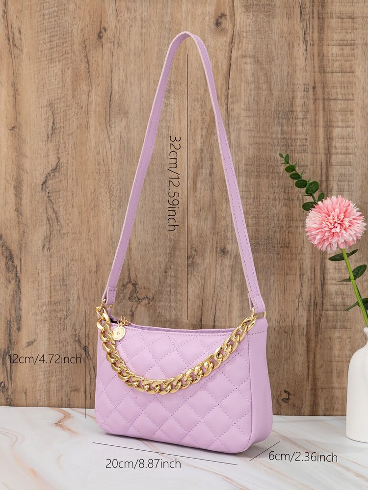 迷你衍縫鏈條裝飾方包 - 紫色 - 查看 5