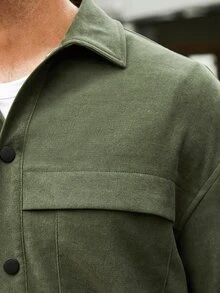 Manfinity Loose Fit Men's Flap Pocket Drop Shoulder Coat - Army Green - View 3