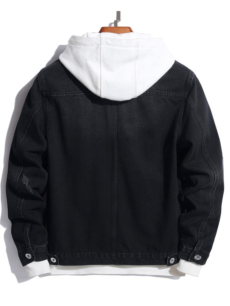 Manfinity Homme Men Cotton 1pc Flap Pocket Denim Jacket - Black - View 2