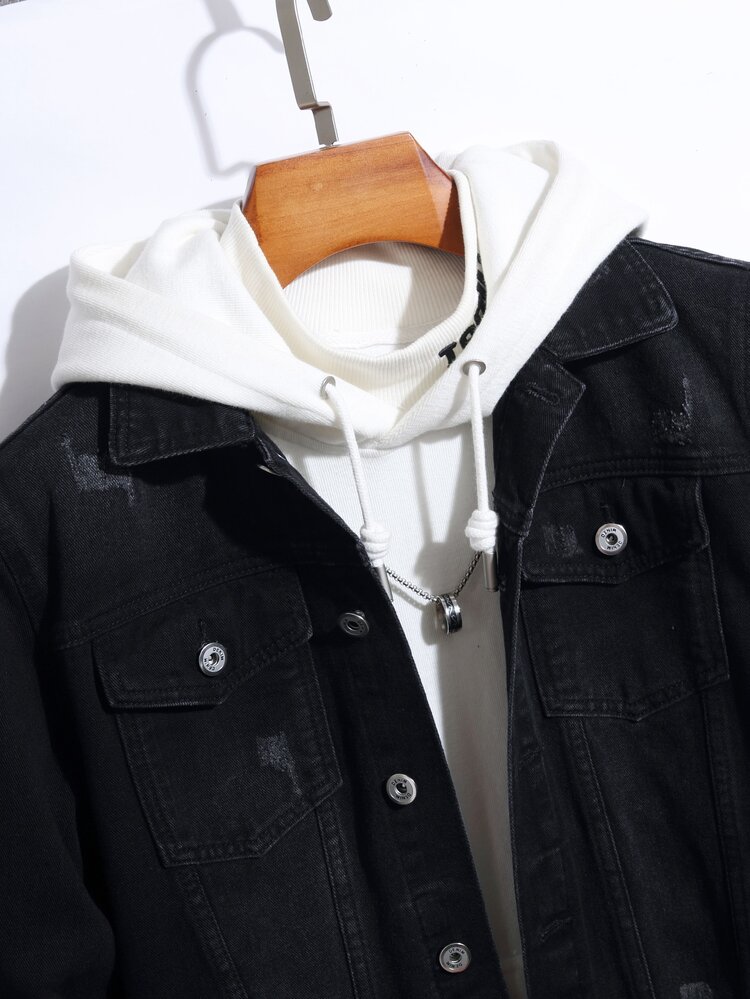 Manfinity Homme Men Cotton 1pc Flap Pocket Denim Jacket - Black - View 5