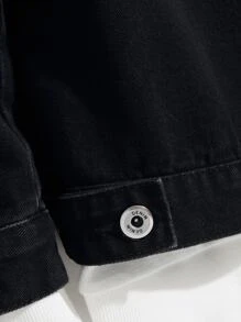 Manfinity Homme Men Cotton 1pc Flap Pocket Denim Jacket - Black - View 6