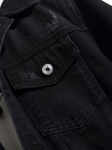 Manfinity Homme Men Cotton 1pc Flap Pocket Denim Jacket - Black - View 8