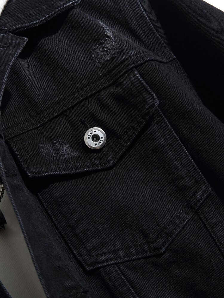 Manfinity Homme Men Cotton 1pc Flap Pocket Denim Jacket - Black - View 8