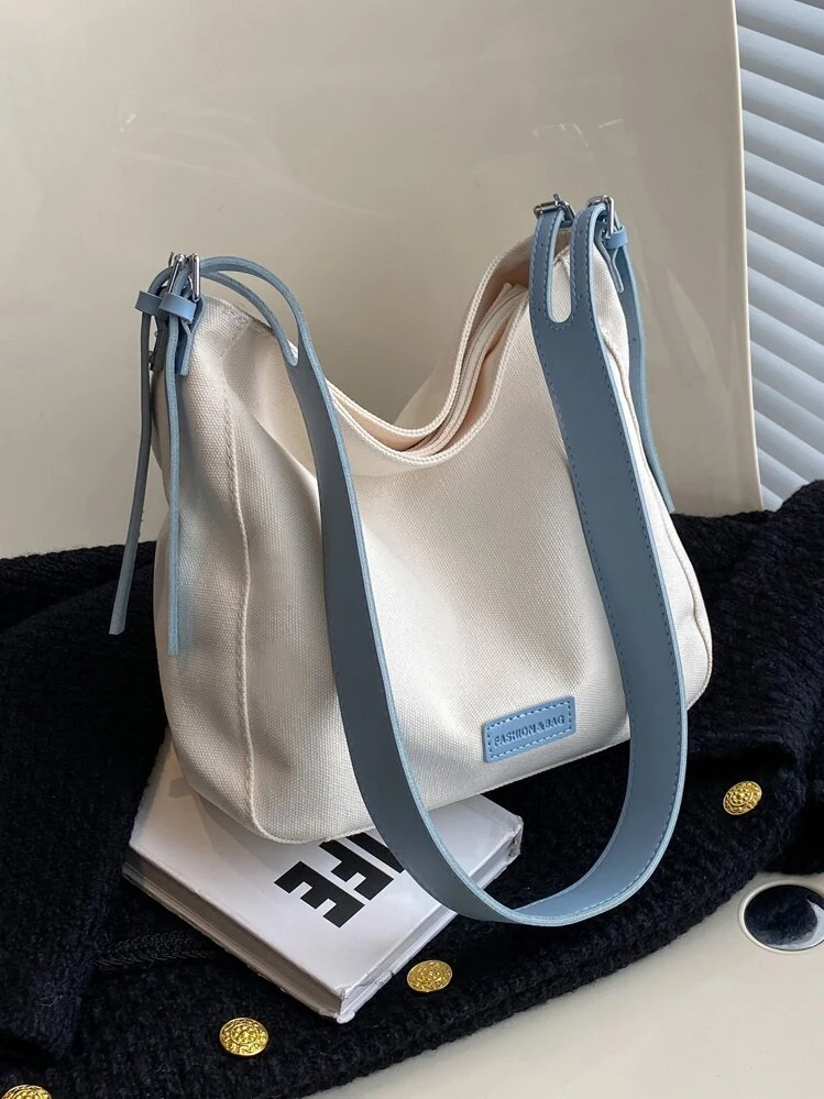 Fashionable Casual Color-Blocked Canvas Lady Shoulder Bag - Multicolor - View 1