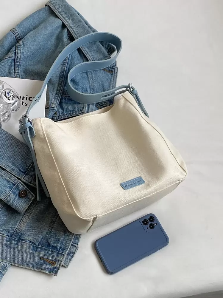 Fashionable Casual Color-Blocked Canvas Lady Shoulder Bag - Multicolor - View 2