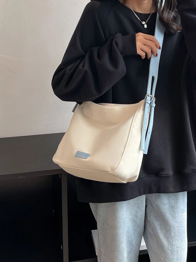Fashionable Casual Color-Blocked Canvas Lady Shoulder Bag - Multicolor - View 4