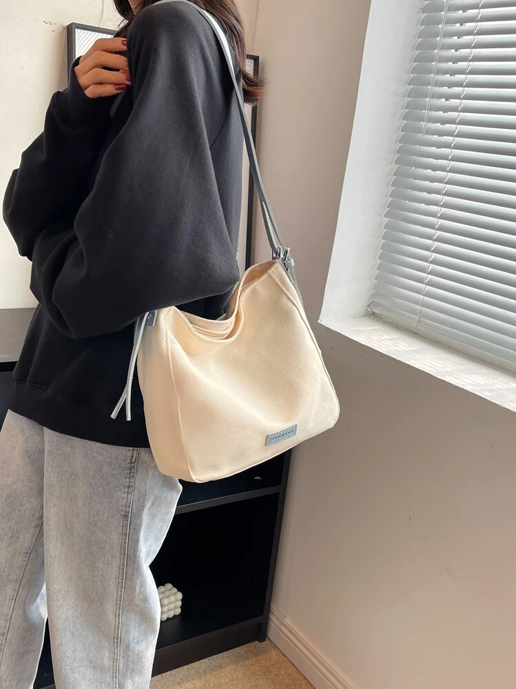 Fashionable Casual Color-Blocked Canvas Lady Shoulder Bag - Multicolor - View 5