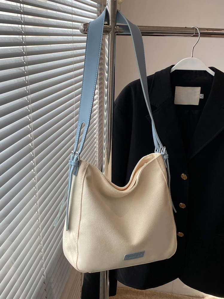 Fashionable Casual Color-Blocked Canvas Lady Shoulder Bag - Multicolor - View 6