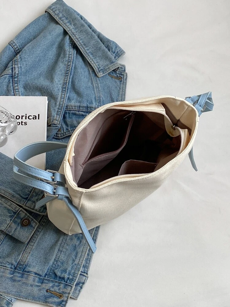 Fashionable Casual Color-Blocked Canvas Lady Shoulder Bag - Multicolor - View 7