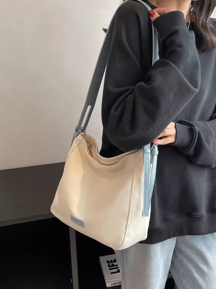 Fashionable Casual Color-Blocked Canvas Lady Shoulder Bag - Multicolor - View 8