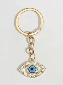 创意恶魔之眼设计钥匙扣和包包饰物和油滴眼形装饰，带水钻汽车配件学校水钻可爱哥特 Y2k 包包挂绳带身份证夹汽车配件包包饰物 - 金色 - 查看 1