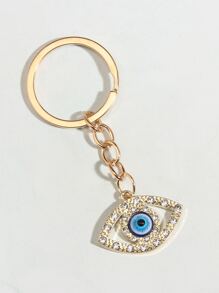 创意恶魔之眼设计钥匙扣和包包饰物和油滴眼形装饰，带水钻汽车配件学校水钻可爱哥特 Y2k 包包挂绳带身份证夹汽车配件包包饰物 - 金色 - 查看 3