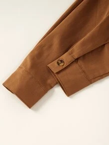 Áo sơ mi bé trai Túi Nút phía trước Lá thư Giải trí - màu nâu - Xem 3