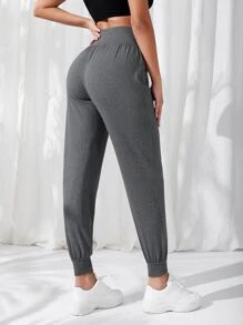 SHEIN Running 前打結寬腰帶運動褲 - 深灰色 - 查看 2