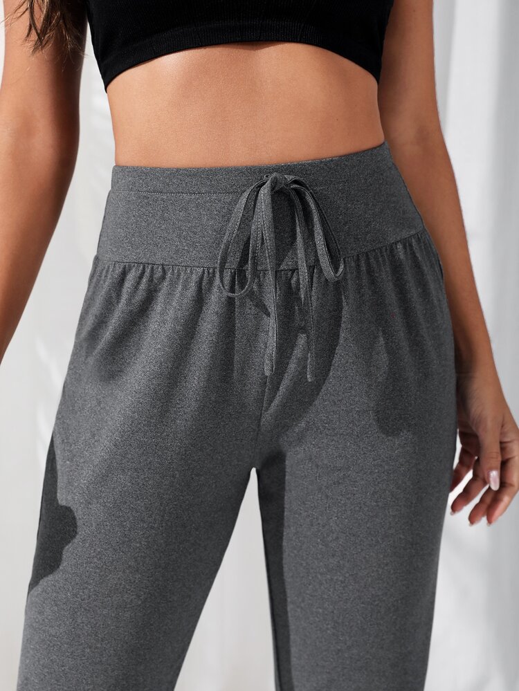 SHEIN Running Quần Thể thao Nữ Thắt nút màu trơn - Màu xám đen - Xem 6