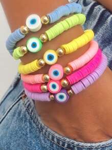 6入組眼睛裝飾串珠手鏈 - 彩色 - 查看 2