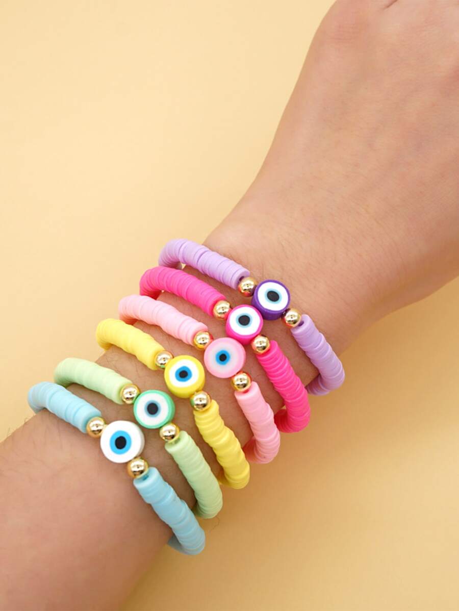 6入組眼睛裝飾串珠手鏈 - 彩色 - 查看 1