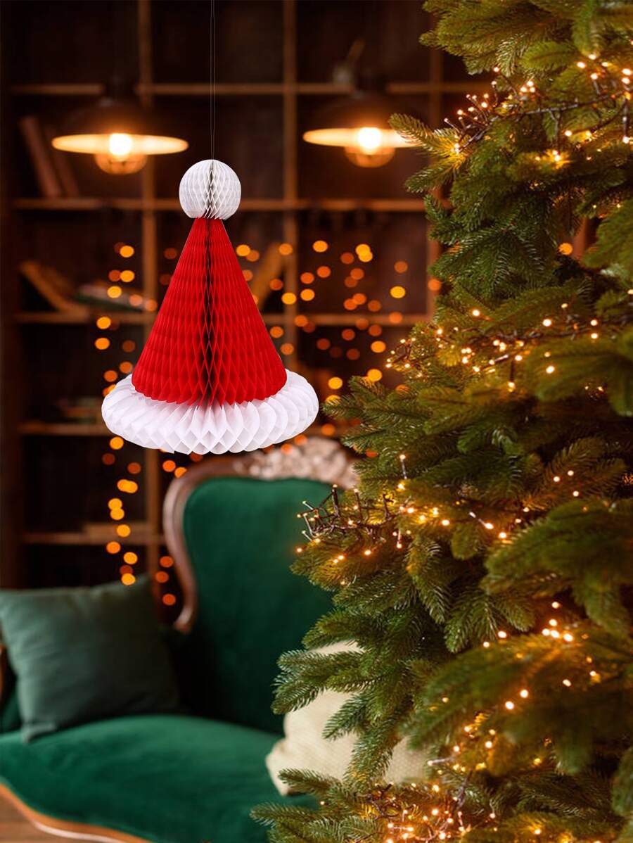 1pc Christmas Hat Design Tissue Pom Pom - Multicolor - View 1