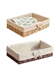 1pc Bow Decor Random Color Desktop Storage Basket, Boho Braided Design Storage Tray For Desk - Multicolor - View 3