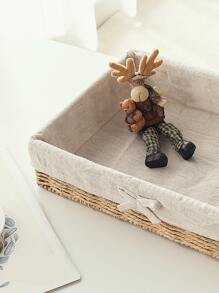 1pc Bow Decor Random Color Desktop Storage Basket, Boho Braided Design Storage Tray For Desk - Multicolor - View 4