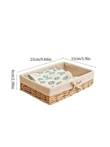 1pc Bow Decor Random Color Desktop Storage Basket, Boho Braided Design Storage Tray For Desk - Multicolor - View 5