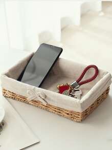 1pc Bow Decor Random Color Desktop Storage Basket, Boho Braided Design Storage Tray For Desk - Multicolor - View 6