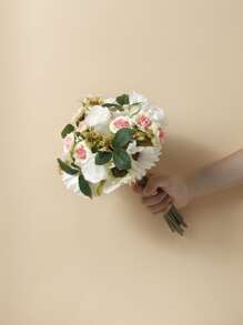 1 Stück Polyester Künstlicher Blumenstrauß, elegantes künstliches Blumenbündel für Hochzeit, Party, Heimdekoration - Weiss - Übersicht 1