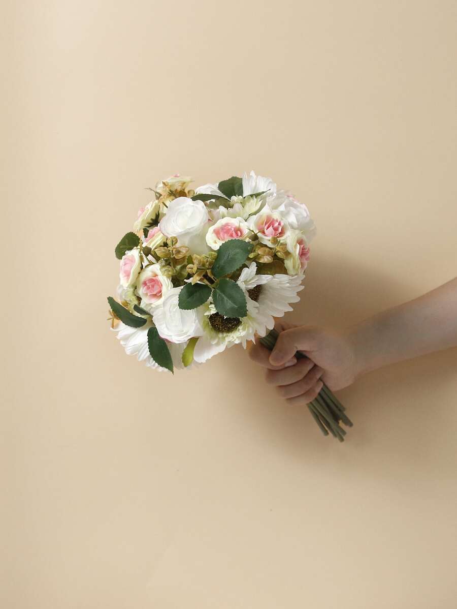 1 Stück Polyester Künstlicher Blumenstrauß, elegantes künstliches Blumenbündel für Hochzeit, Party, Heimdekoration - Weiss - Übersicht 1