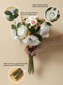 1 Stück Polyester Künstlicher Blumenstrauß, elegantes künstliches Blumenbündel für Hochzeit, Party, Heimdekoration - Weiss - Übersicht 4