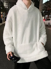 Manfinity Hypemode Oversize Men's Drop Shoulder Teddy Hoodie - White - View 1