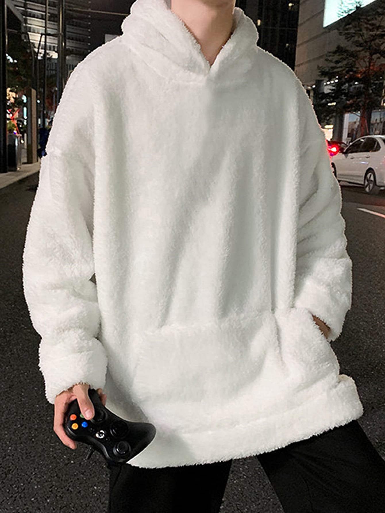 Manfinity Hypemode Oversize Men's Drop Shoulder Teddy Hoodie - White - View 1