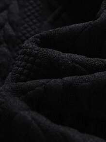 Claim Dot 1pc Loose Fit Men's Cable Textured Sweatshirt With Slogan Patched, Drop Shoulder Design - Black - View 4